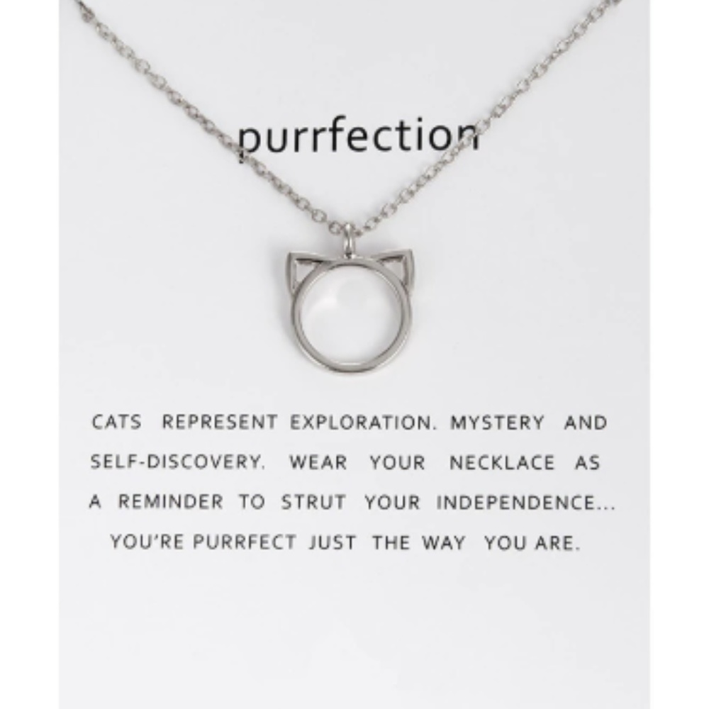 Purrfection Cat Necklace with Card - Silver Tone